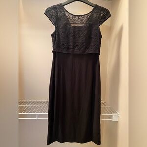New Vince Camuto Black Lined Dress with Lace Top Overlay and Cap Sleeves Size S